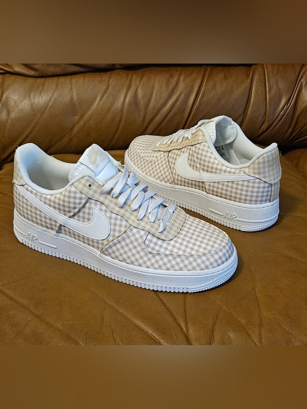 Men's Nike Air Force 1 Low Gingham Beige/White Size 9.5 MEN or 11 WOMEN